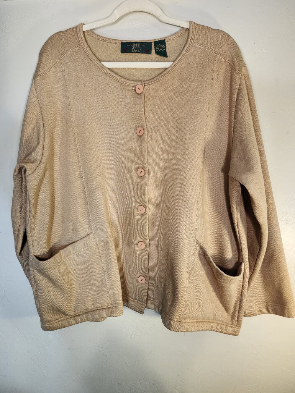 Orvis Women's Light Beige Button-Front Cardigan with Pockets